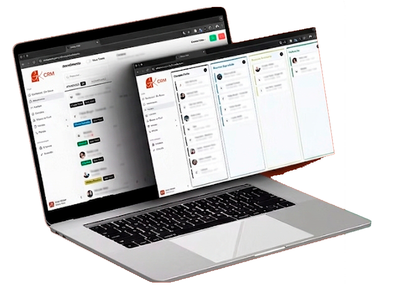 Notebook exibindo o GK CRM com kanban de atendimento integrado ao WhatsApp